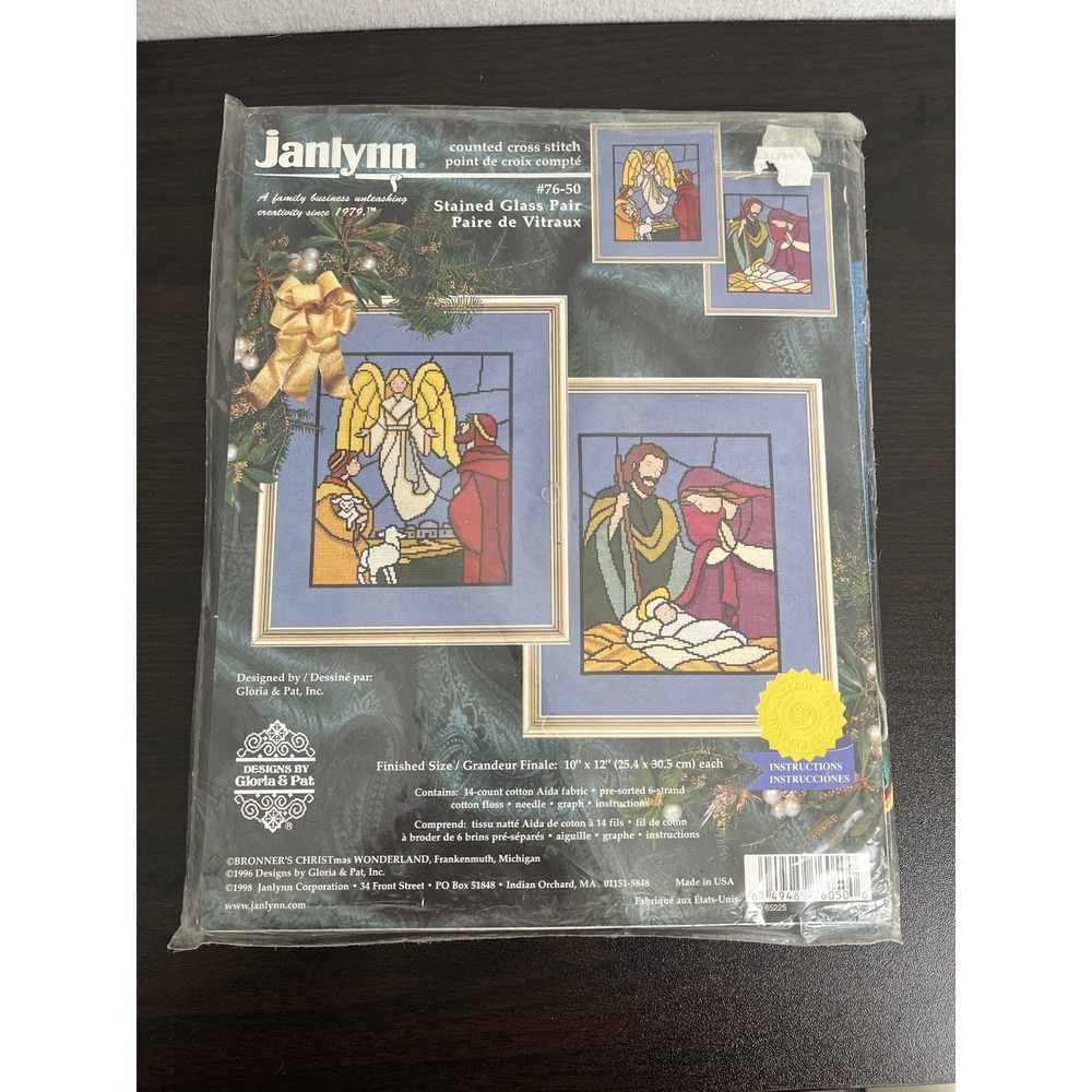 Janlynn Stained Glass Pair Nativity Angel Counted Cross Stitch Kit 76-50 Vintage